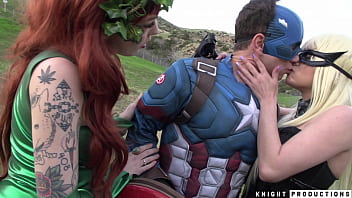 Captain America, Catwoman, Poison Ivy, And Amazon Woman Cosplay Reverse Gangbang free video