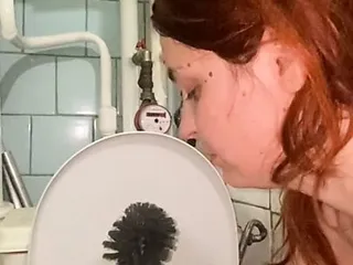 Dirty Toilet Licking, Toilet Brush, Spit From The Floor free video